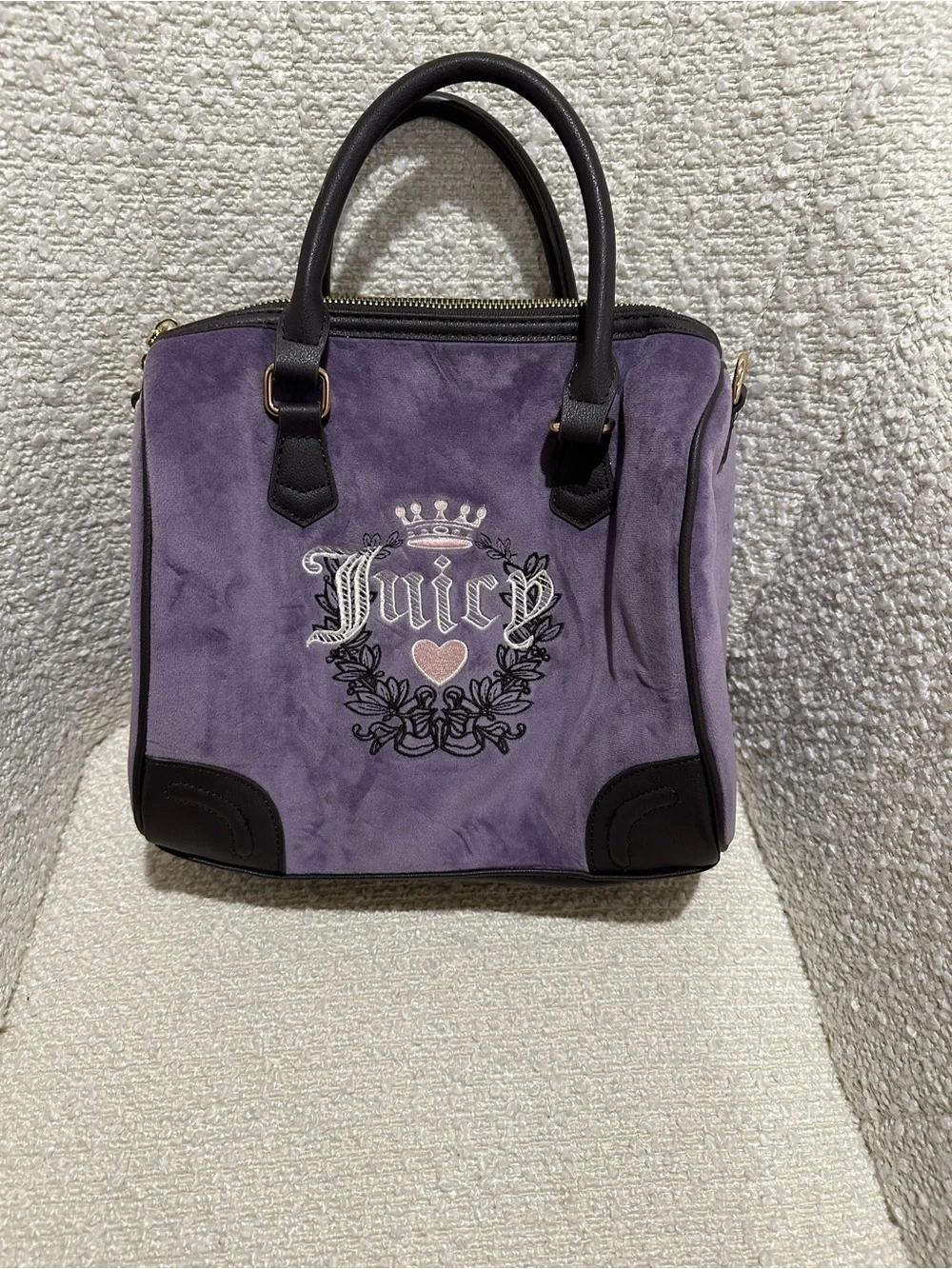 Juicy Couture Purple Suede Top-Handle Satchel with Embroidered Logo
